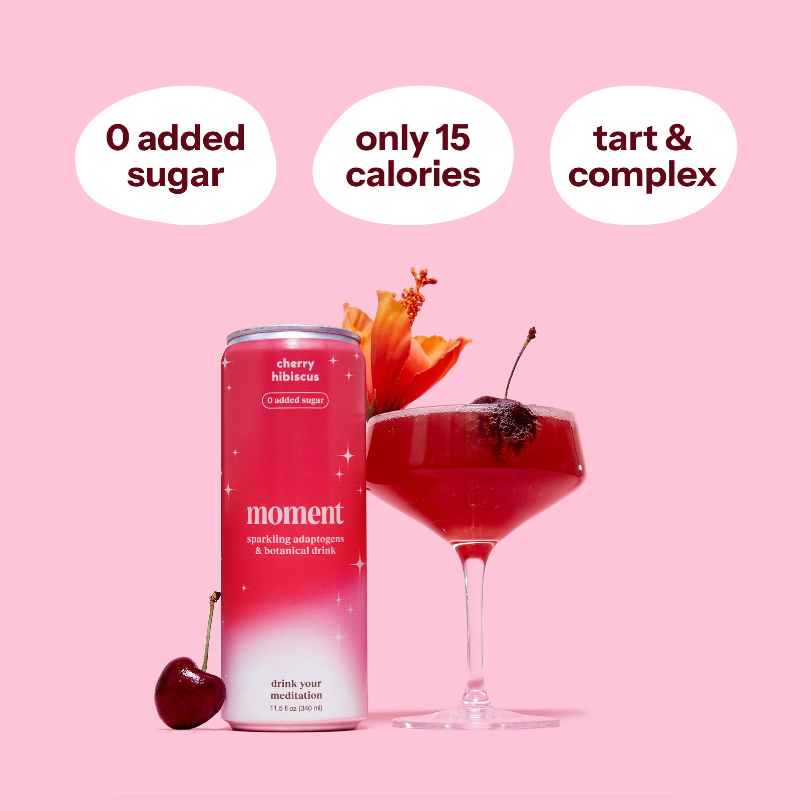 Sparkling Cherry Hibiscus Adaptogen Drink [12 Pack] - DrinkMoment.com