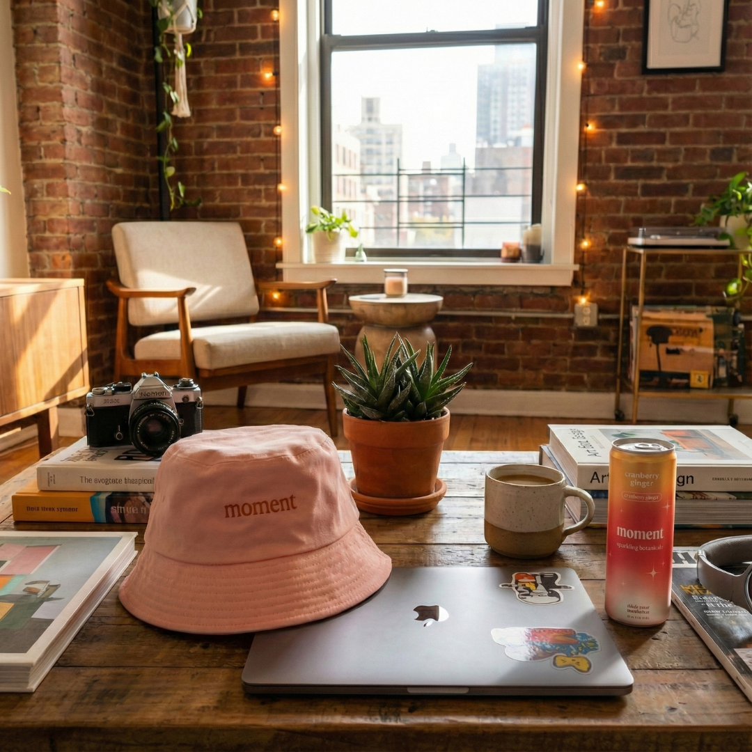 moment rose cloud bucket hat