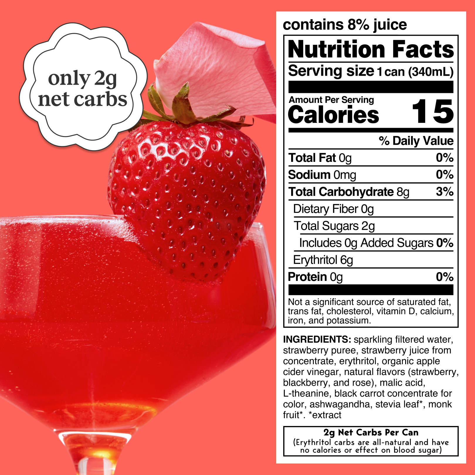 strawberry rose (botanical soda | 12 pack)