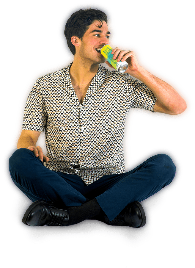 man drinking moment functional beverage with bike