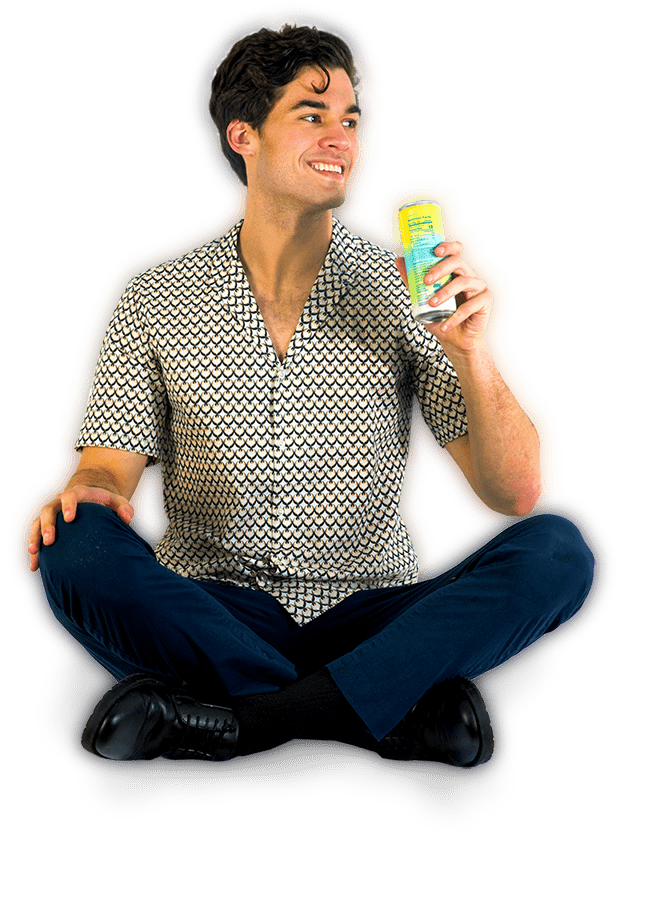 man drinking moment functional beverage with bike