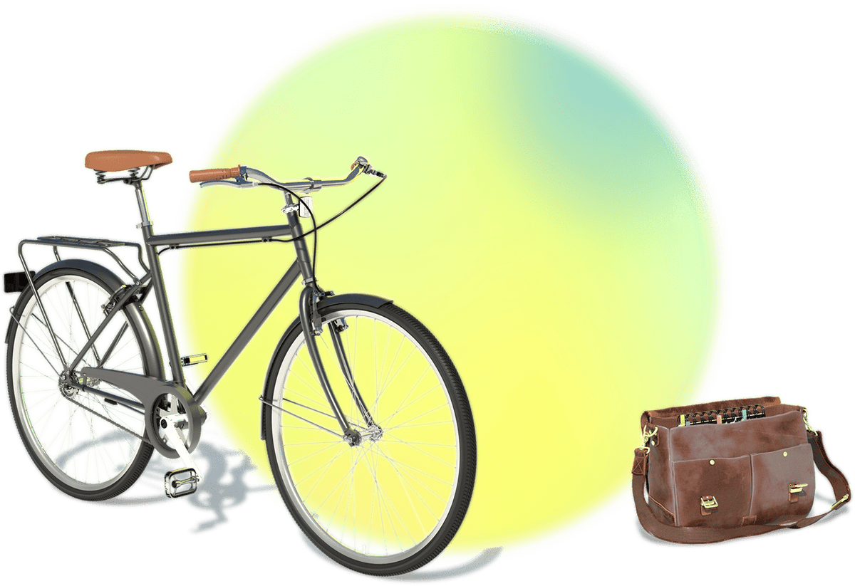 3D render of bike and messenger bag